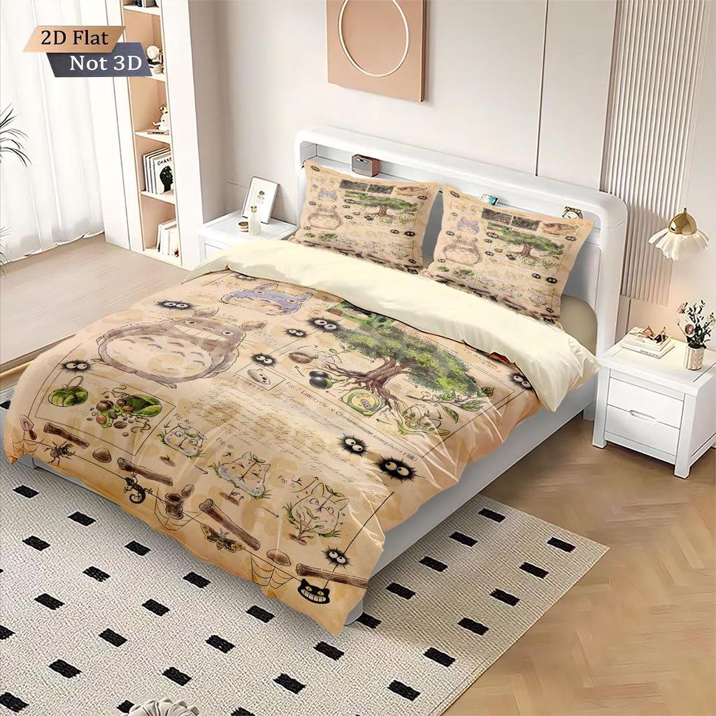 Three-Piece Totoro Series Down Duvet Cover Set with Digital Printing