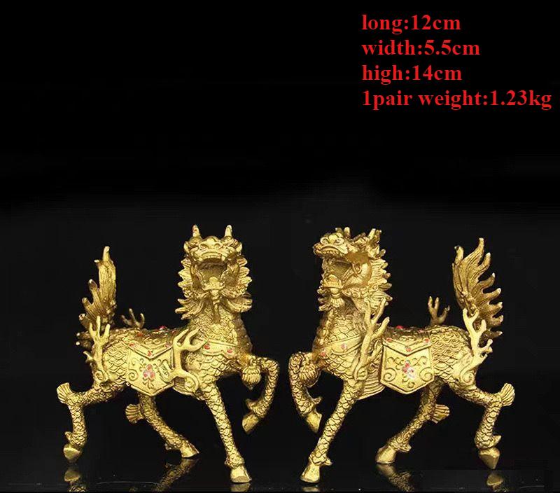 1pairs Copper Unicorn Ornaments Attract Wealth Feng Shui Living Room Store Office Decoration Crafts