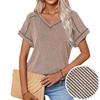 GMXIA Spring Summer Fashion Two-color Twist Short Sleeve V-neck Top T-shirt for Women