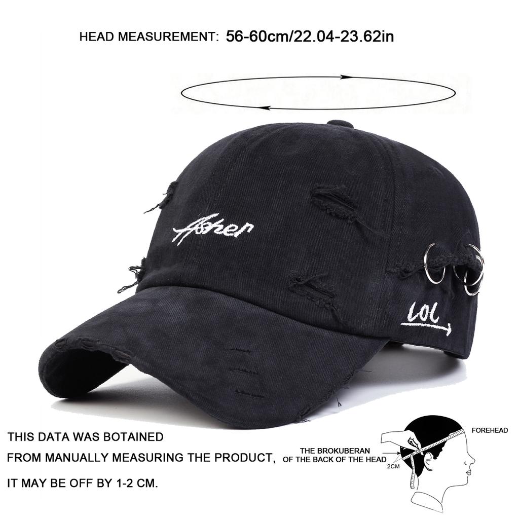 Men Asher Letter Embroidered Vintage Holes Baseball Cap Outdoor Adjustable Sunscreen Leisure Hat Spring Autumn Travel Tourism Beach Vacation