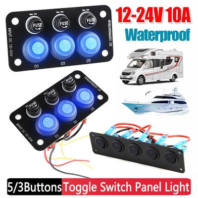 3/5 Buttons LED Marine Boat Rocker Switch Panel 10A Fuse Blade Car Rocker Switch for Truck Trailer Camper Car Switch Panel
