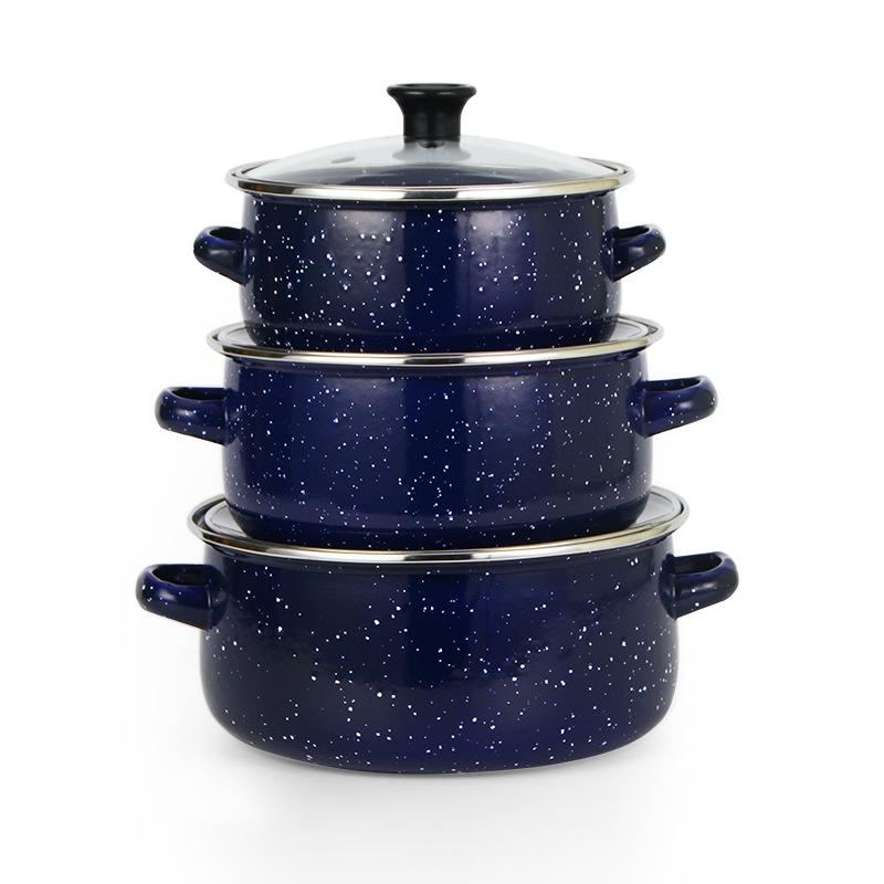 

Набор эмалированных кастрюль из трех предметов с крапинками - Черный, Зеленый, Синий, Кофейный цвета 16+18+20cm Three-piece Set