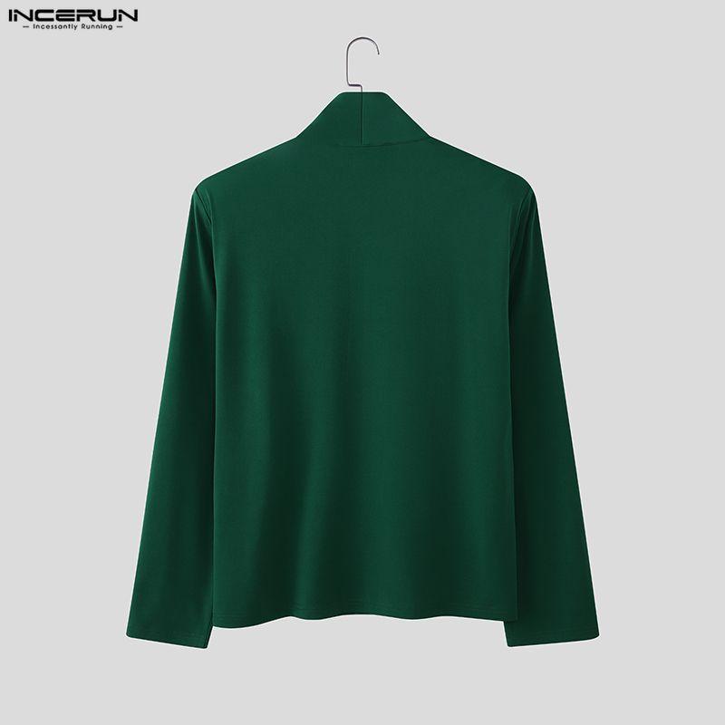 INCERUN Oversized Men's High Neck Long Sleeve Casual Loose T-shirts Tops