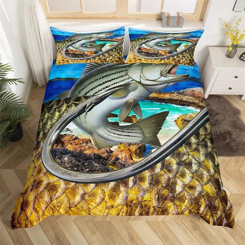 3D Print Marlin Swordfish Duvet Cover Kawaii Marine Life Bedding Set Ocean Theme Big Pike Fish Single Twin King Quilt Cover Set