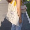 South Korea Ins Style Official Website Similar Thin Cotton Grey Cloth Bag All-matching Casual Abstract Printed Shoulder Environmentally Friendly