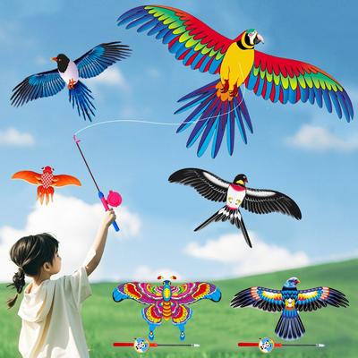 Mini-Angelruten-Drachen für Kinder Lebendiger Schmetterlings-Schwalben-Papageien Leicht zu fliegen Goldfisch-Drachen für Kleinkinder Draußen Strand Park Anfänger