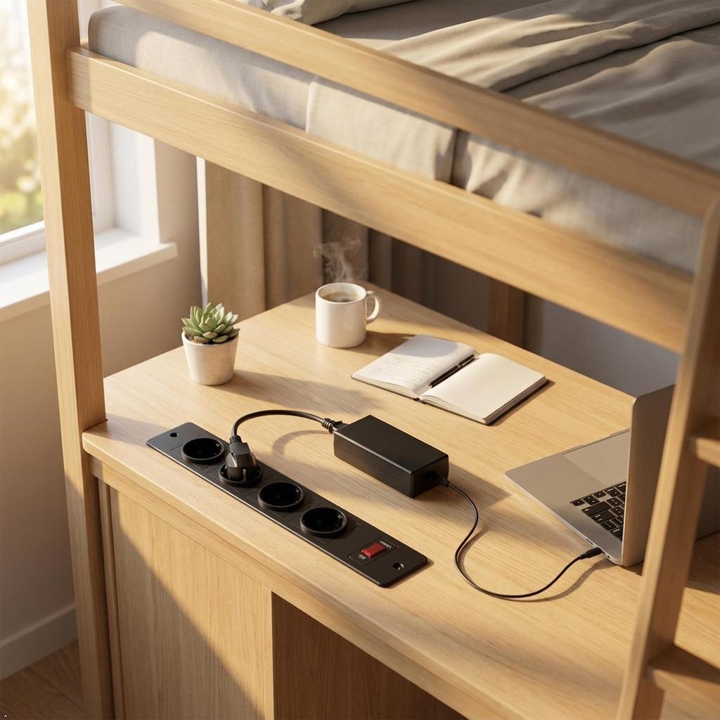 Recessed Power Strip 4 AC Outlets with Overload Protection Switch, Flush Mount Built-in Desktop Power Socket with Extension Cord