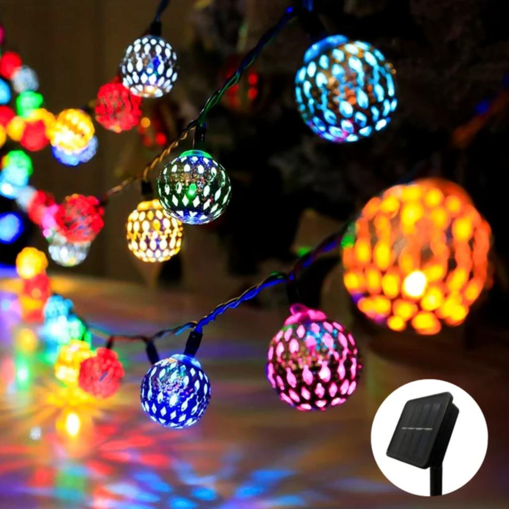 New Stylish and Beautiful Moroccan Ball Solar String Lights for Outdoor Garden Yard Decor - Perfect for Wedding Party Birthday -