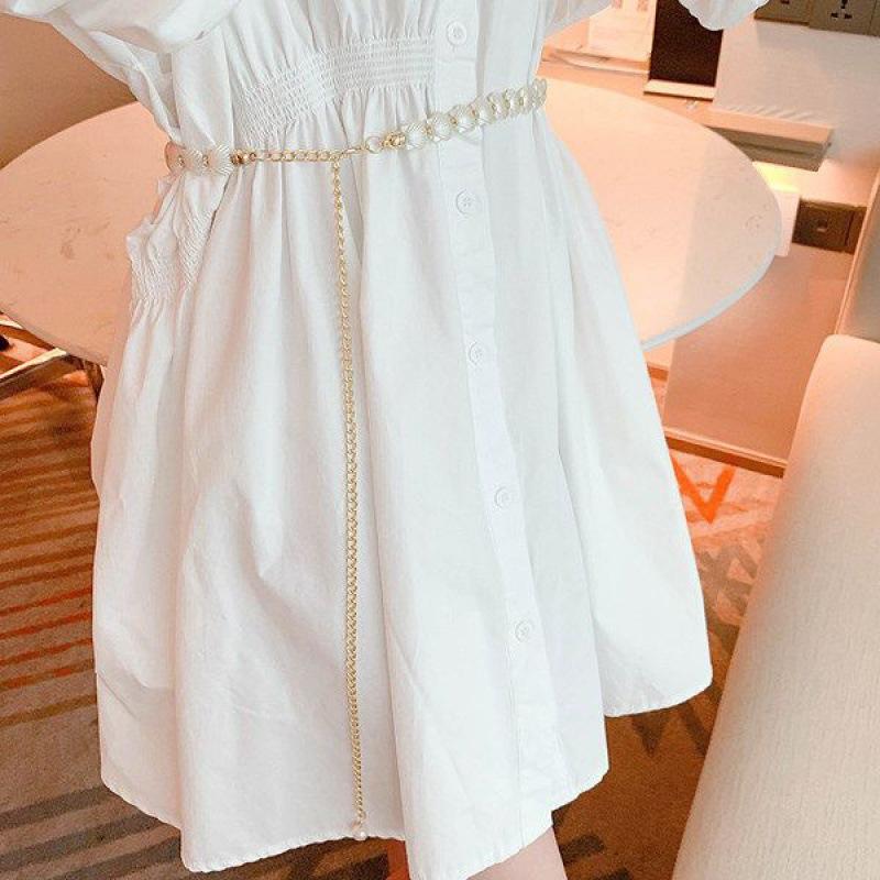 Style Korean Chic Black Pearl Waist Belt Chain For Dresses And Outfits Ideal For Fall 2023