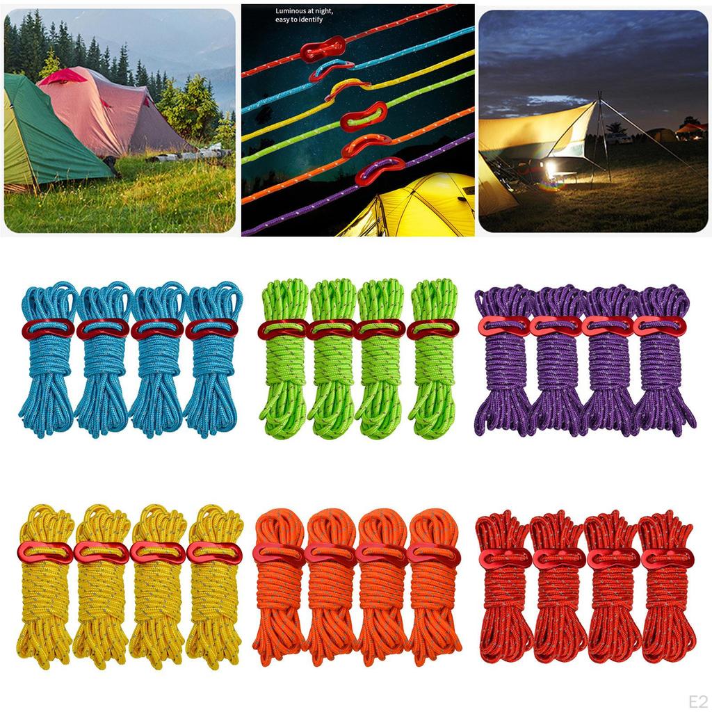 4 Pack Guy Ropes, Reflective for Awning Camping Hiking BBQ 4mx4mm