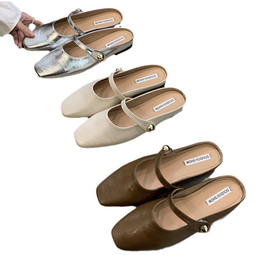 Taschenkopf-Halbpantoffeln für Damen, coole Pantoffeln mit weicher Sohle, 2025 französische Sandalen für den Außenbereich, super angesagte Abendwind-Nischen-Einzelschuhe