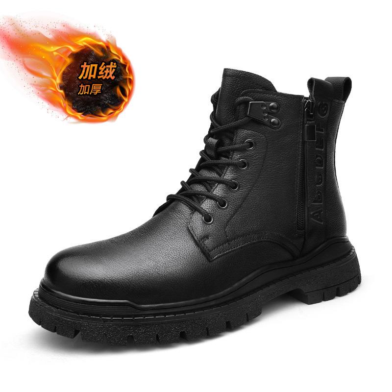 

Чоловічі черевики Мартін 2024 нові шкіряні оксамитові теплі черевики середньої висоти чоловічі на товстій підошві зі збільшенням зросту нековзні всюдихідні черевики-локомотиви 44