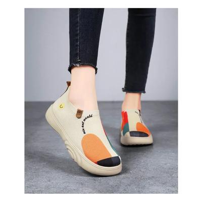 Fashionable Women's Flat Shoes, Breathable Woven Fabric Sports Shoes, Lightweight Sponge Low Cut Sports Shoes