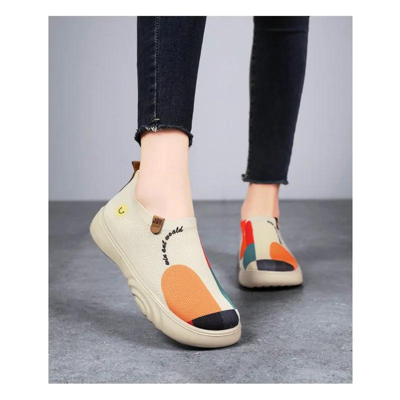 Fashion Spring and Summer Women's Breathable Knitted Sports Shoes, Casual Sponge Shoes, Lightweight Mesh Low Top Shoes  Platform Boots