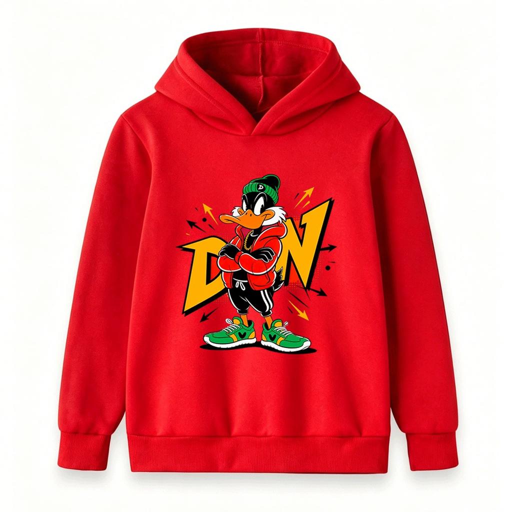 Kids Boys Girls Pullover Hoodie, Cartoon Cool Duck Printed Casual Soft Long Sleeve Hooded Sweatshirt for Daily Wear