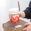350ML Glasbehälter Versiegelt Tragbarer Becher mit Deckel Löffelhalter für Joghurt Frühstückscerealien Haferflocken Milchbehälter mit Skala