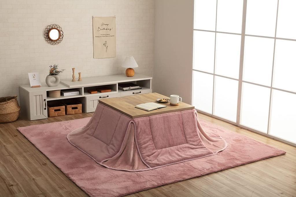 IKEHIKO Kotatsu Futon, Square, Lapierce, Space-Saving, Dusty Pink, Approx. 160 X 160 Cm, Solid Color, Soft, Fluffy, Feminine #6842499