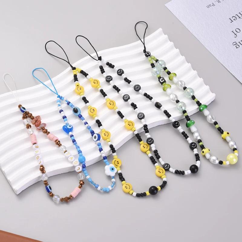 Fashion Cartoon Eye Mushroom Beaded Phone Chain For Boy Girl Anti-Loss Acrylic Cellphone Holder Rope Telephone Lanyard Strap