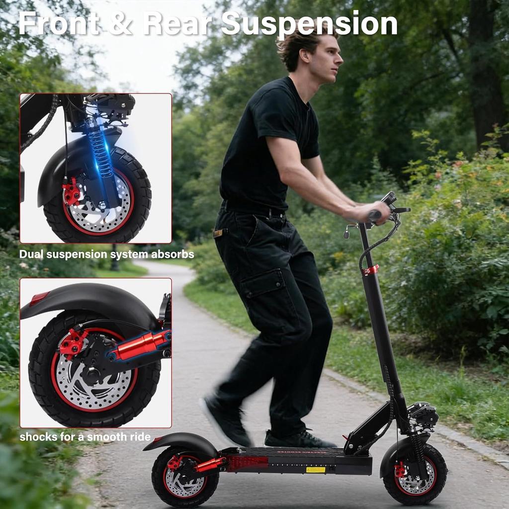 Foldable Adult Electric Scooter with Seat 48V15AH Up to 55KM Range,10" All-Terrain Tire IP54 Dual Disc Brake Cruise Control