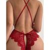 Erotic Lace Women's Deep V Open Bra Crotchless Slim Fit Lingerie Sexy Transparent Bodysuit Sex Temptation Underwear Costumes