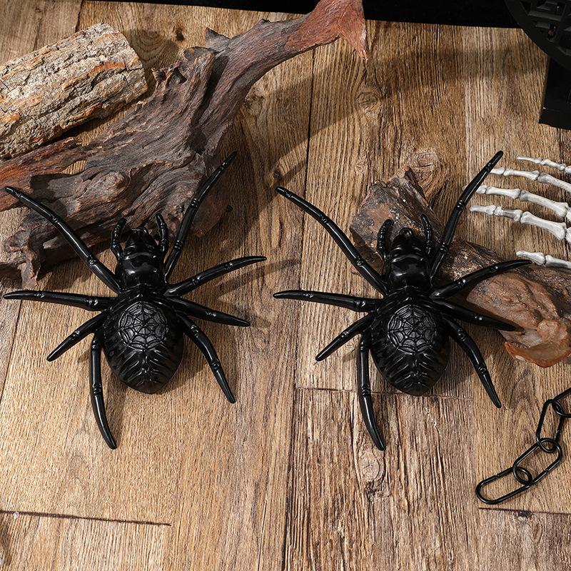 Halloween Spider Decoration Prank Toy Realistic Plastic Spider Hanging Ornament LED Light Up Black Spider Prop
