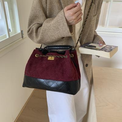 Premium Retro Bag Women's New Fashion Versatile Diamond Chain Shoulder Bag Crossbody Bucket Bag