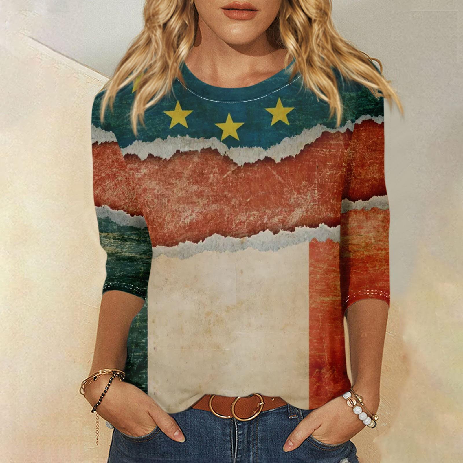 

Женская модная повседневная свободная футболка с круглым вырезом и рукавами 3/4 с принтом, женский топ L