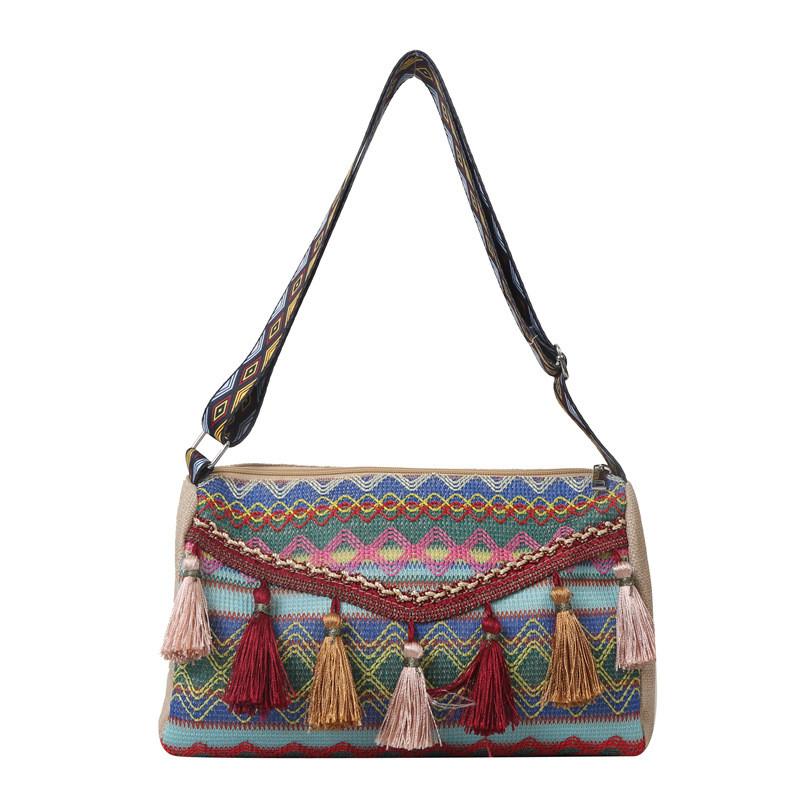 Ethnic Style Fringe Crossbody Bag With Wide Shoulder Strap For Daily Casual Use