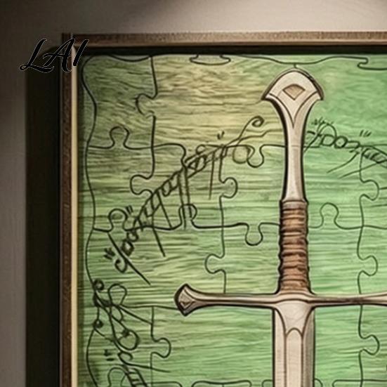 Handcrafted Wooden Wall Decor Personalized Broken Blade Puzzle Vintage Medieval Puzzle Framed Handmade Gift Idea Decor Fantasy Hanging Ornament for