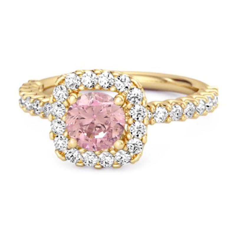 

Pink CZ Round Cushion Halo Women Wedding Ring - 925 Sterling Silver Gold Vermeil 11 золотий/жовтий