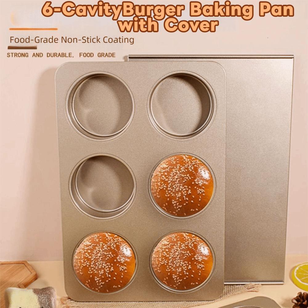 6-Cavity Carbon Steel Baking Tray Non-Stick Oven Baking Plate Hamburger Bun Mold  Kitchen Cooking