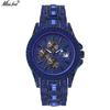 MISSFOX Neue Hip Hop Uhren Herren Automatisch Datum Blau Eiskristall Diamant Uhr Mode Wasserdicht Quarz Armbanduhr