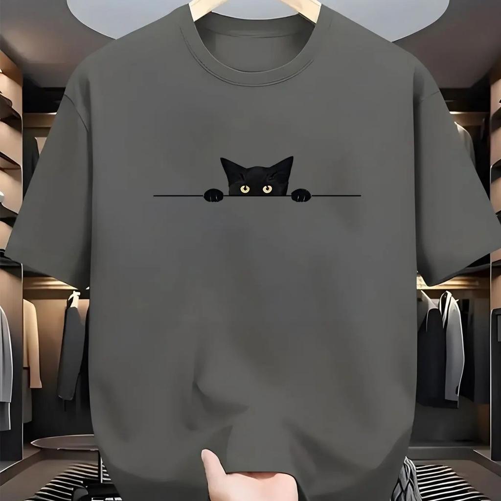 2026 Unisexs Casual Cat Print Soft And Breathable Round Neck Short Sleeved Summer 100 Pure Cotton Outdoor Highquality Tshirt