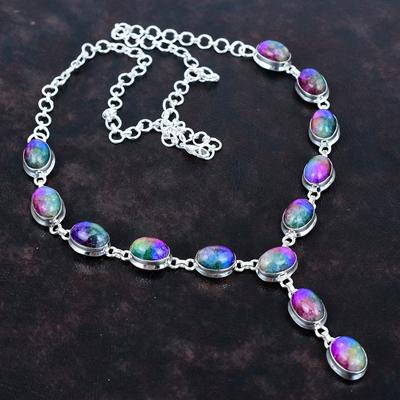 Rainbow Solar Quartz Druzy Necklace Gemstone Handmade Necklace 925 Sterling Silver Adjustable Chain Necklace Designer Jewelry Gifts for Wife