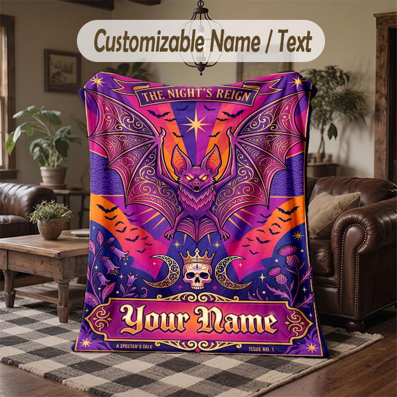 Night Sky Butterflies Moon Theme Throw Blanket Custom Name Text Personalized Blanket Soft Cozy Blanket for Home Sofa Bed