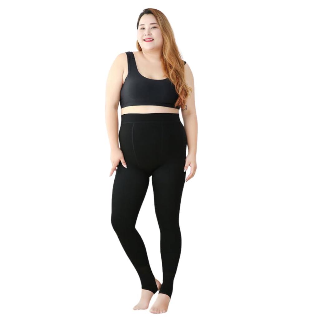 Uccellino Loose Fit Tights, Plus Size, Fleece-Lined, Thick, Warm, Leg-Lengthening, Plus Size (Black, Extra Thick)