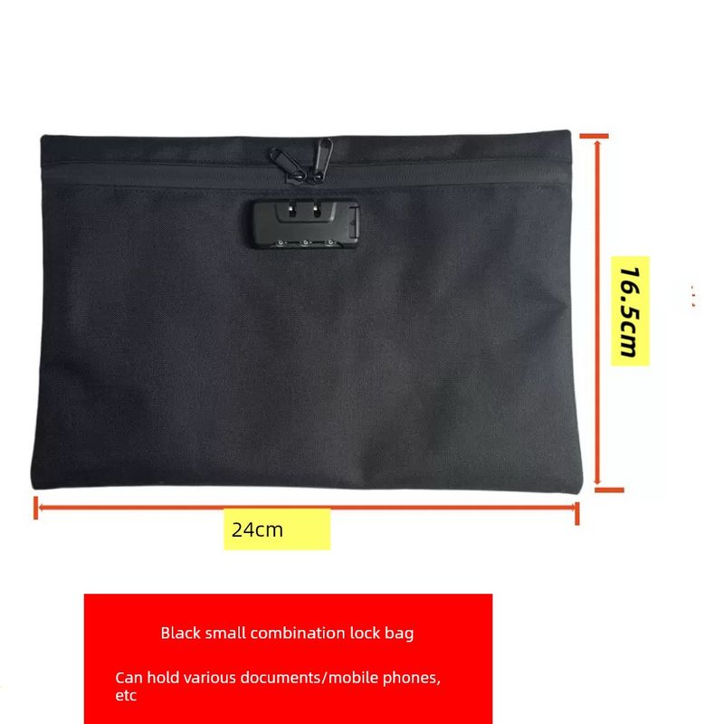 Password Lock Waterproof Oxford Large-Capacity Document Bag File Storage Bag Security Document and Id Bag Black, Small