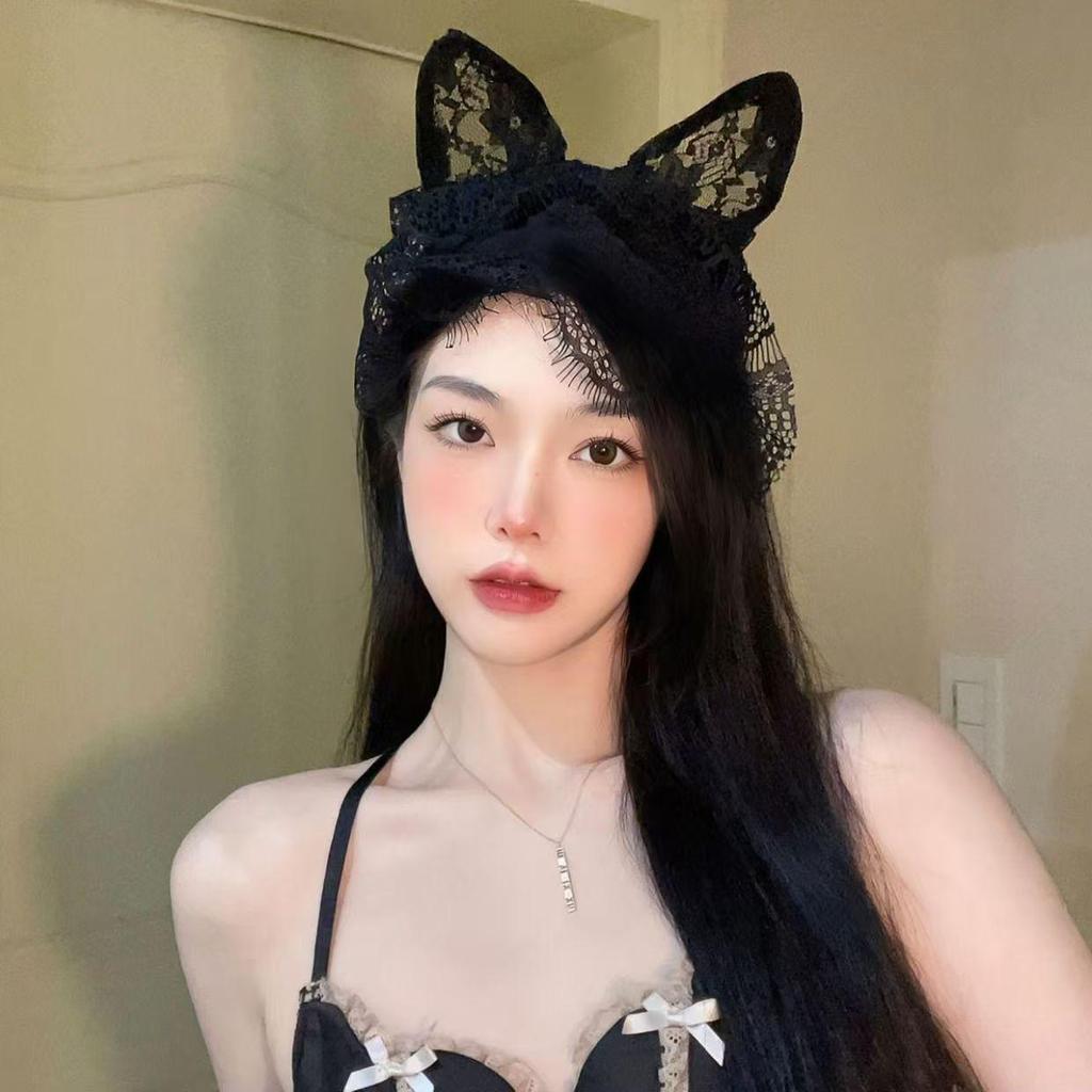 Halloween Bunny Ear Lace Eye Mask Veil - Sexy Animal Ear Headdress & Hair Accessories for Women