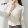 Thumb Hole Sleeves Yoga Top Women Long Sleeve Workout Tops Quick Dry Full Zip Crop Athletic Slim Sweat-wicking Wear Fit Shirts Sportwear with