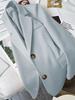 2025 Chic Blue Women's Petite Blazer: Korean Style Casual Suit Jacket for Spring & Autumn