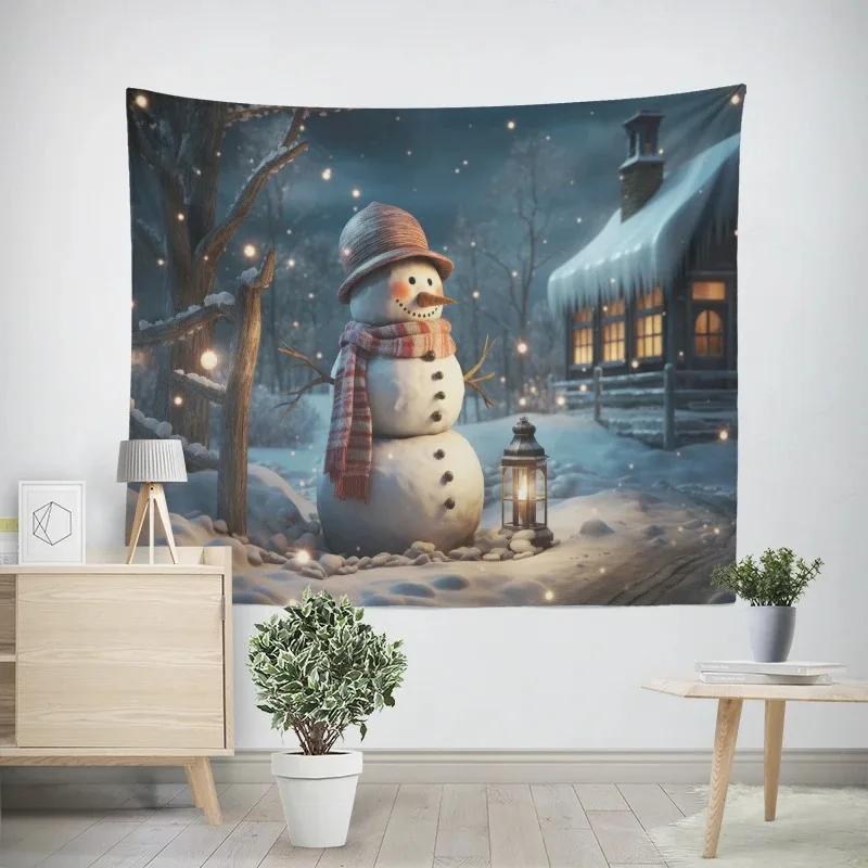 New Year Christmas Snowman Pattern Tapestry Living Room Sofa Home Decor Christmas Gift
