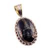 Natural Black Copper Turquoise 925 Solid Silver TwoTone Gift Pendant 1.5" r0q12