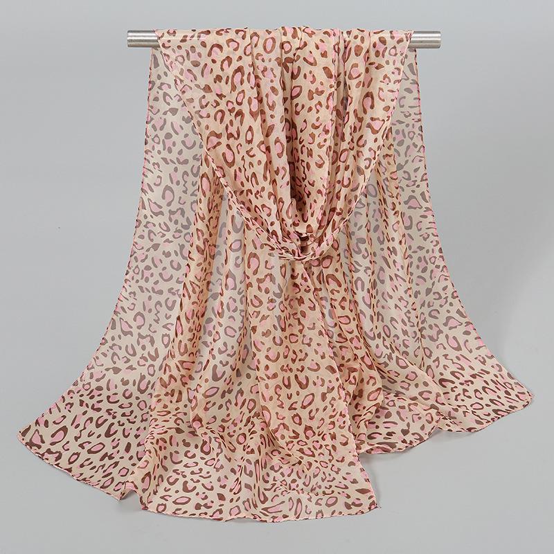 Cachecol de seda chiffon com estampa de leopardo coreano versátil feminino XQ295