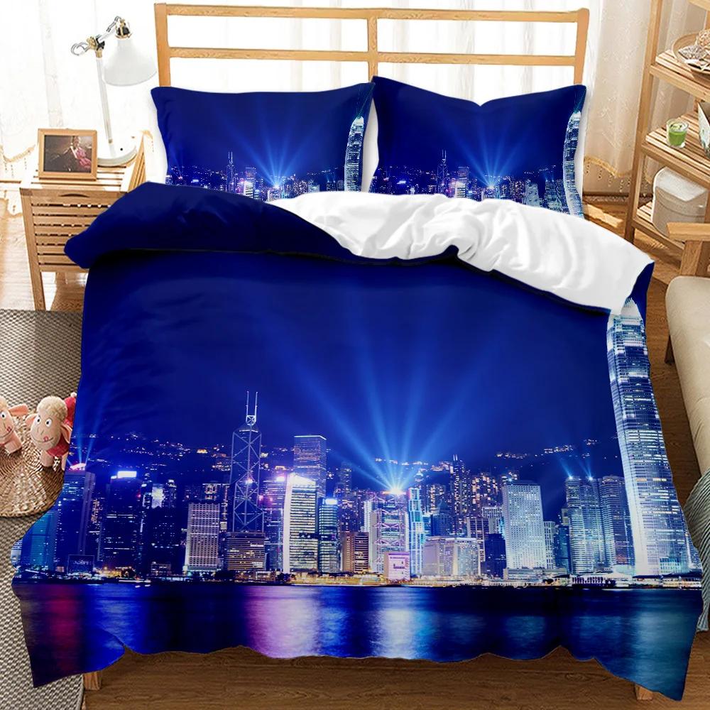 

City Building Duvet Cover Set Famous Building Theme Comforter Cover Teens Adults Double Queen King Size Polyester Qulit Cover EU single(135x200cm)