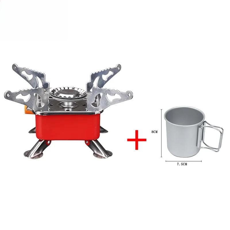 Portable Foldable Mini Gas Camping Stove and Ultralight Aluminum Alloy Cup for Hiking Picnic Boiling Water Coffee Tea