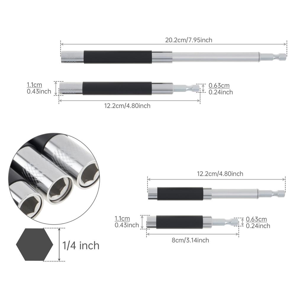 5pcs Scalable 3.1-4.8 Inch Magnetic Drill Bit Holder Extension Bar Adapter Heavy Duty 1/4 Inch Hex Shank Universal Fit Nuts Screwdriver Handheld