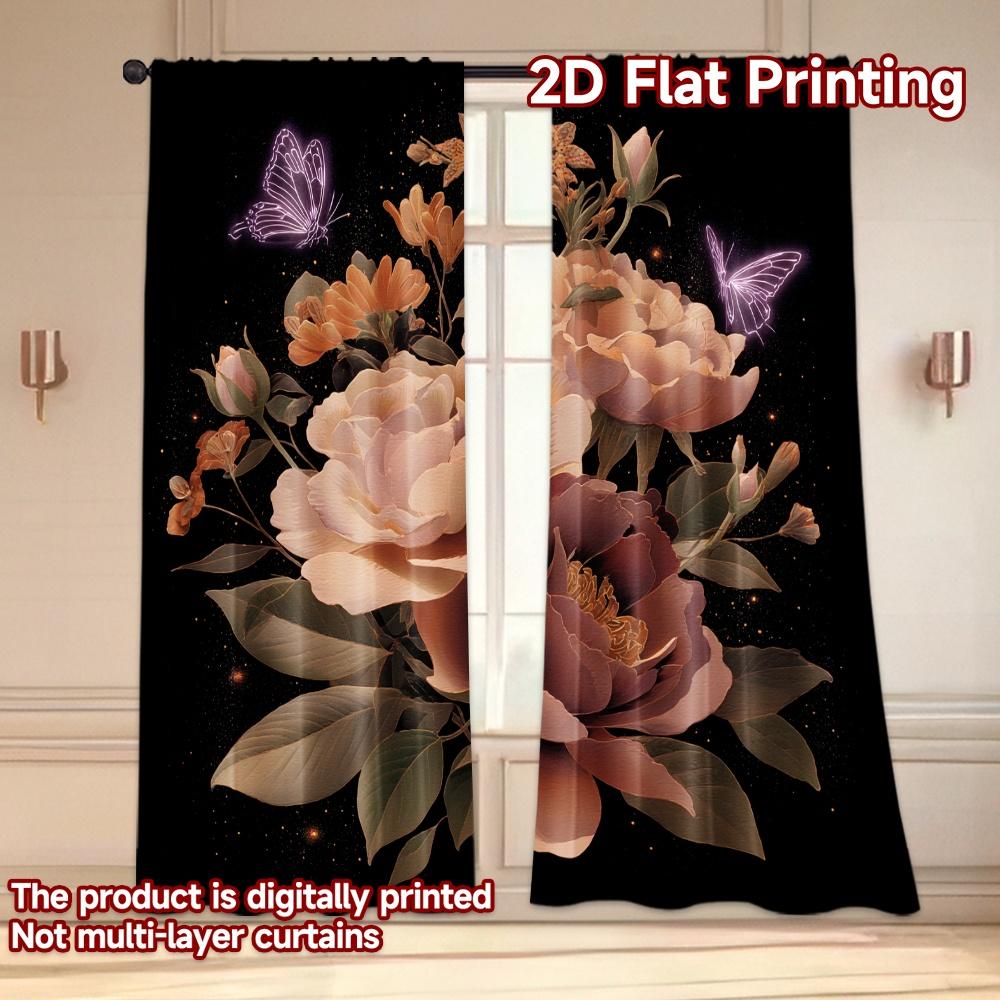 Set Of 2 Flat Printing Curtains Without Rod Floral Elegance Butterflies New Yearfestival Popular Drapes Curtain Made Polyester