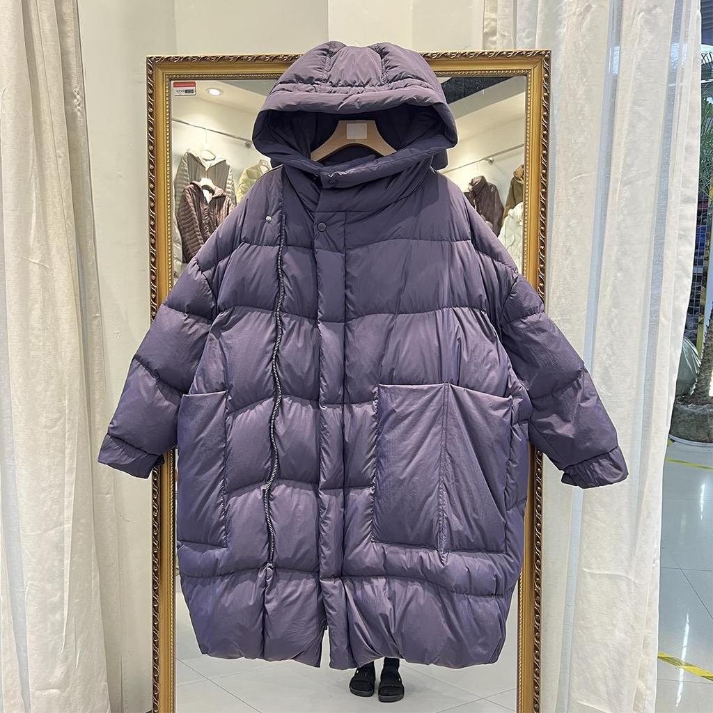 Women's Autumn And Winter Big Lapel Hooded Down Jacket Loose Solid Large Size Coat
