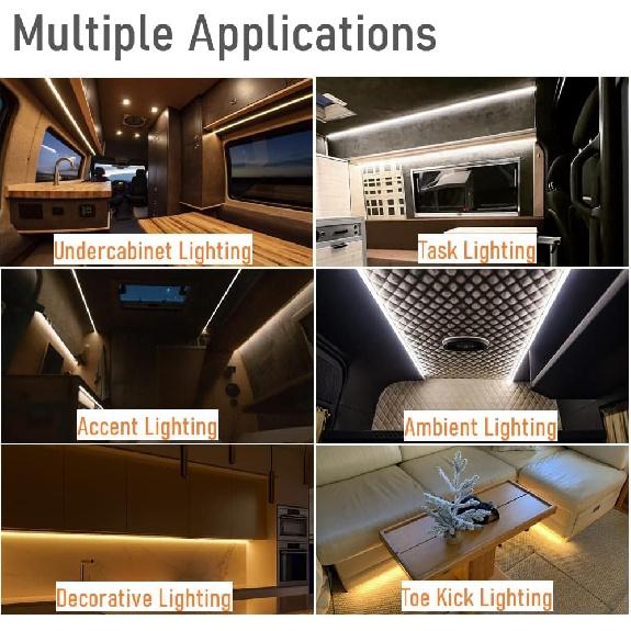 RV Flexible LED Strip Light 12V Dimmable Tape Light 16.4 Ft 600 LEDs 2000 Lumen Width 5/16” For Camper Van Motorhome Truck Trailer Interior