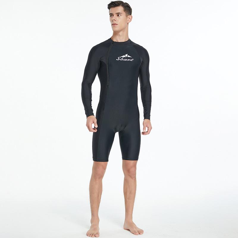 Shark Bart Men's Long-Sleeve Quick-Dry Sunscreen Nylon Swimsuit with Front Zipper